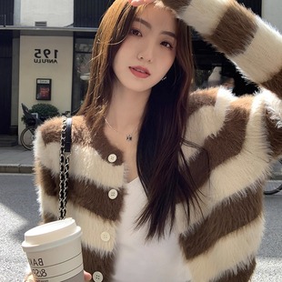 Autumn small lazy style sweater women's 2024 new top cardigan long sleeve round neck fashion striped sweater
