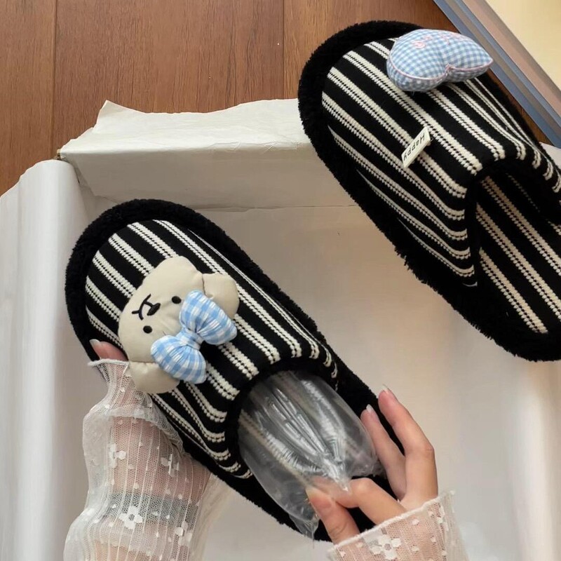 2025小众少女感拼色可爱小狗毛毛拖秋冬季外穿时尚舒适爱心棉拖鞋|undefined