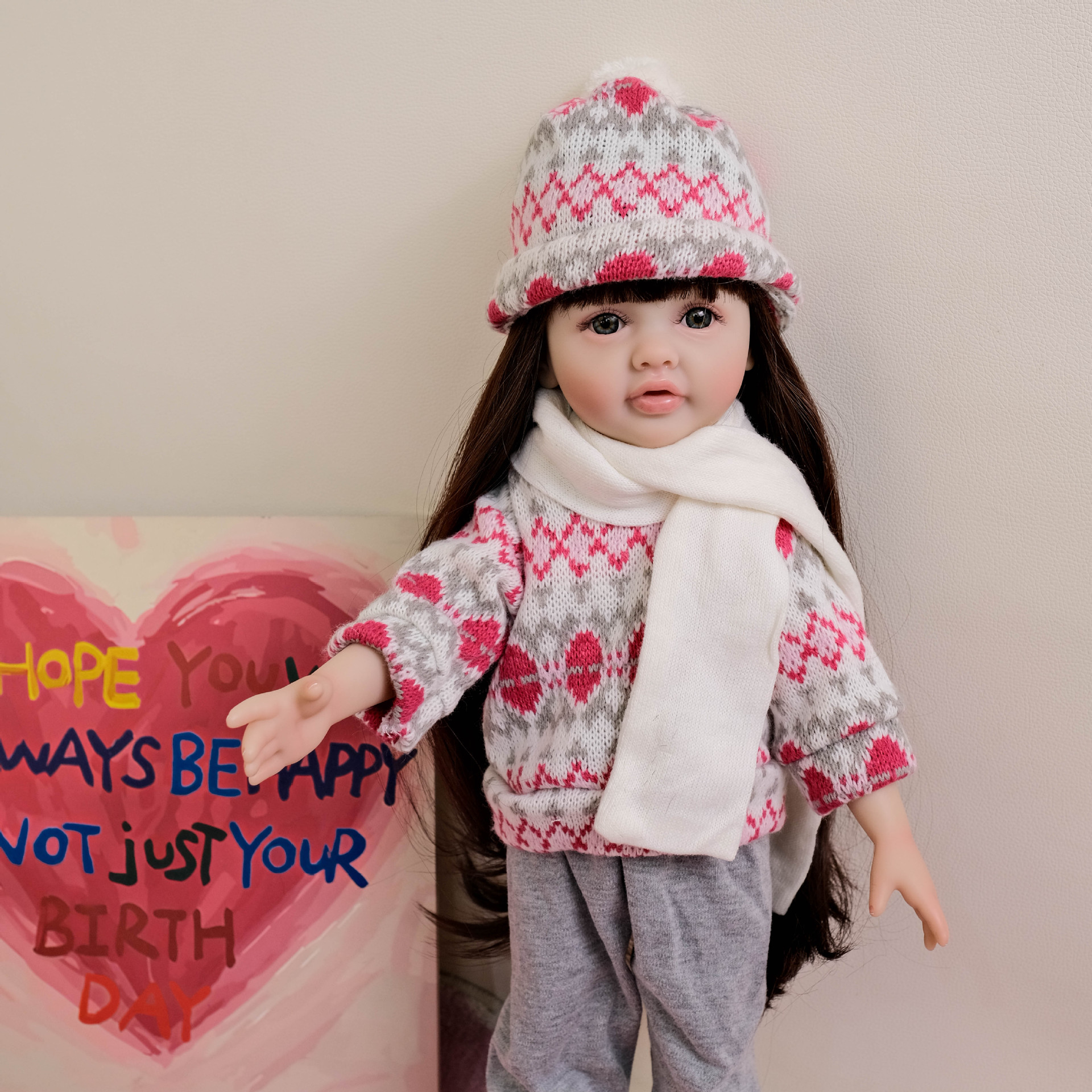NPK 18 pulgadas impresión suéter gris pantalones Betty todo pegamento simulación muñeca regalos de vacaciones para niños