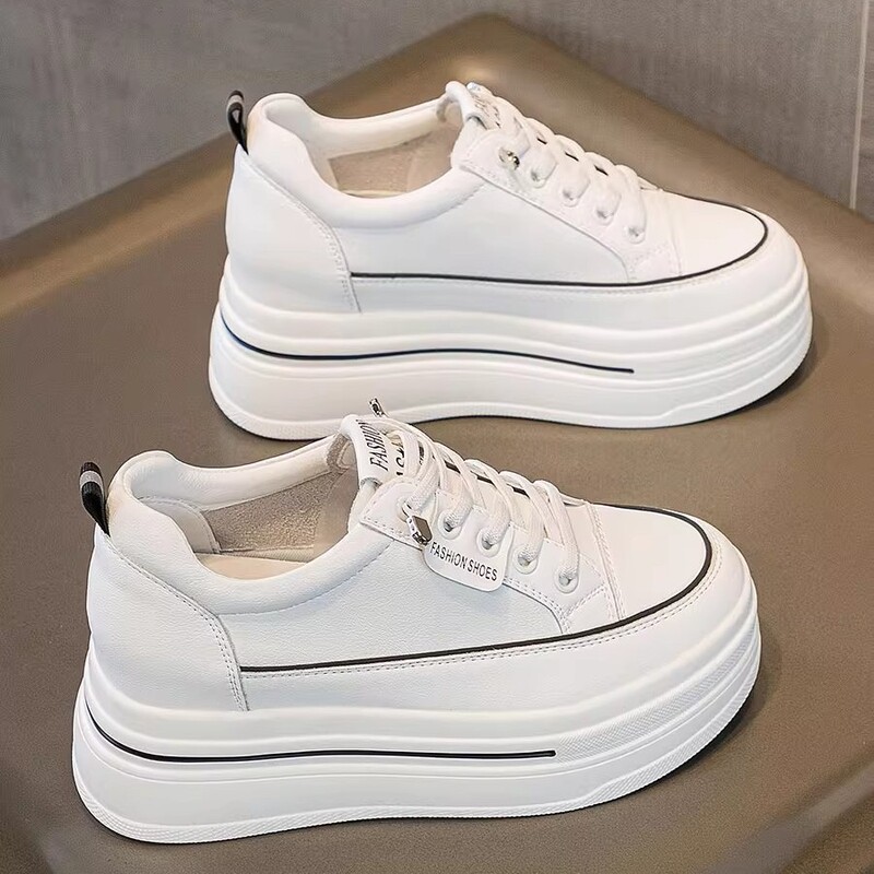 2025 New Versatile Ins-Style Soft Leather Lightweight Thick-Soled Sports Casual Shoes for Women with Height-Increasing Features