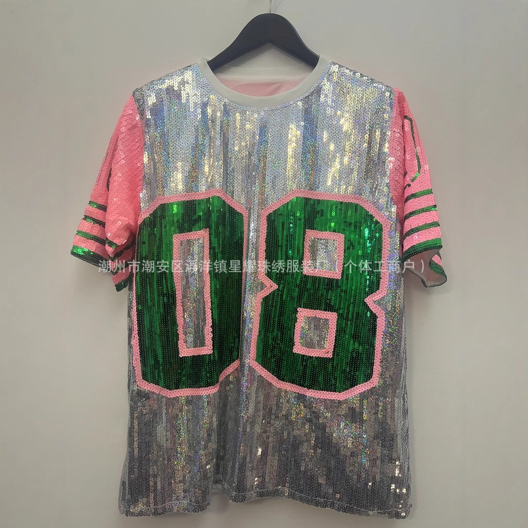 Sequin Women's Clothing in Stock Cross-Border E-Commerce Supply Sequin T-Shirt Sequin Shirt Sequin Uniform Heavy Sequin