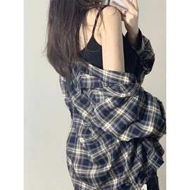 5056#秋季格子衬衫女设计感小众新款长袖上衣女衬衣外套潮流