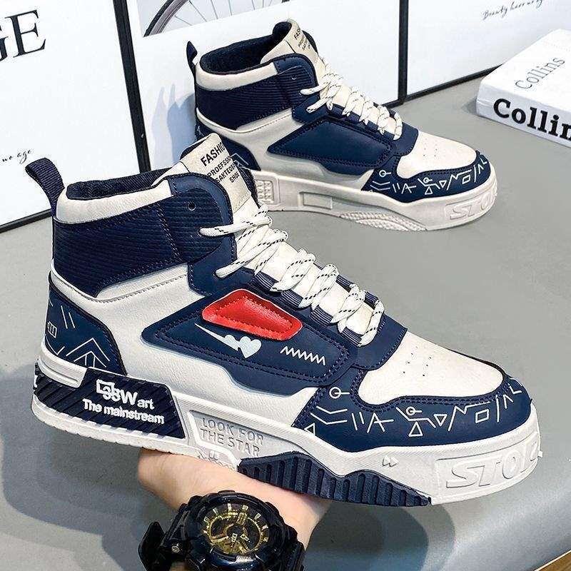 High-Top Men's Shoes Autumn 2025 New Winter Casual Breadboard Shoes Men's Mid-Top Inner Heightening Basketball Sneakers