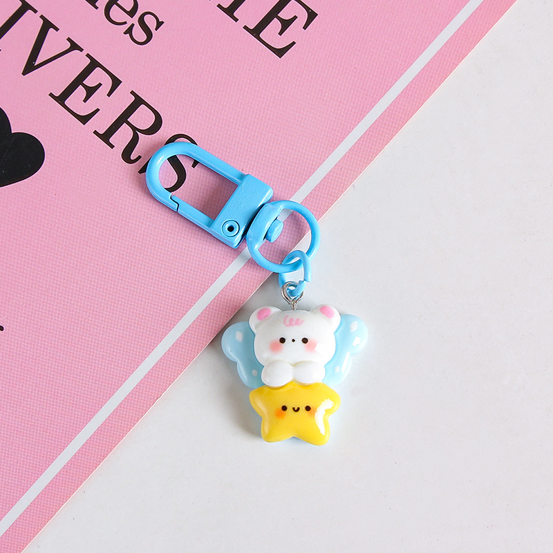 Lindo bolsa de conejito kindergarten adornos resina oso llavero colgante estudiante mochila pequeños regalos