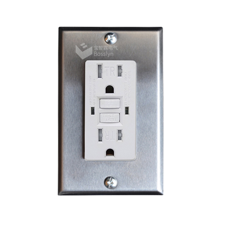 出口型复古北美不锈钢漏电断路器 gfci漏电保护插座 美式双联插座