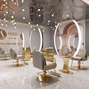 Hairdressing mirror table hair salon dedicated Internet-famous mirror with light HD stainless steel hairdressing mirror single-sided mirror floor gold