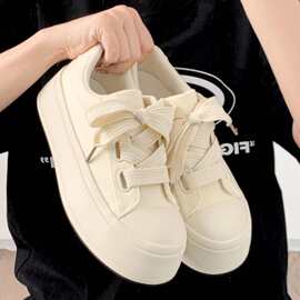 配小裙子纯白小白鞋子女2025春夏换季新款小众休闲透气厚底帆布鞋