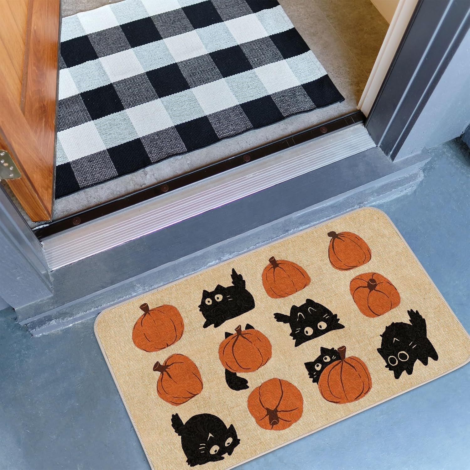 Halloween otoño calabaza alfombra de suelo en la puerta alfombra de lino alfombra de decoración textil al por mayor alfombra de pies