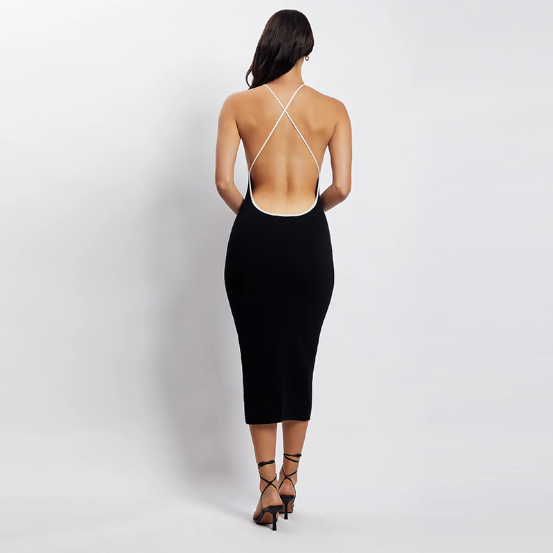 backless solid color sling dress NSLSA110797