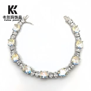Customized Colorful Oval Inlaid High-Quality Zircon Bracelet Bracelet Fashionable European and American Trendy Style