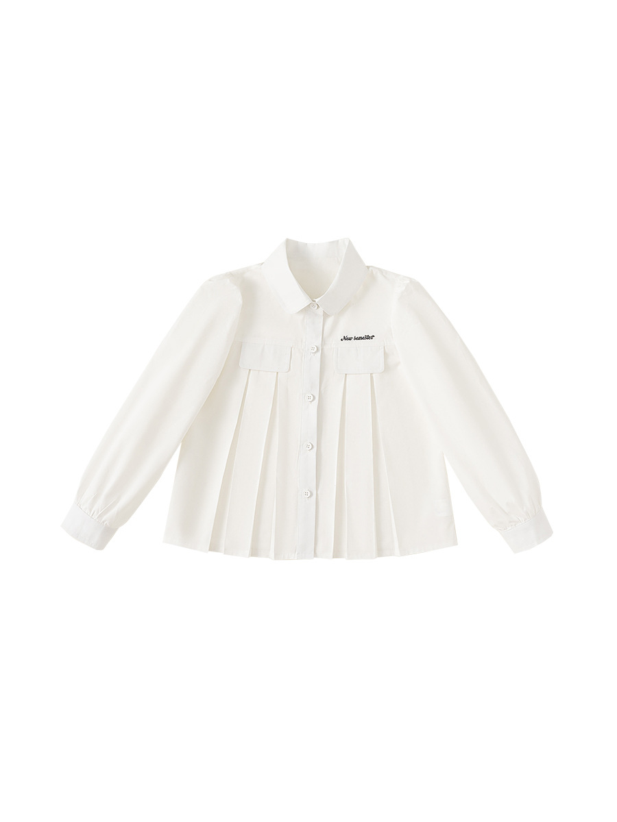 Youbao ropa para niños niñas solapa top primavera y otoño 2025 nuevo estilo simple color sólido otoño niña camisa blanca