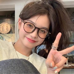 韓国系レトロ個性超軽量べっこう丸枠防ブルーレイ近視メガネ女性セット度数素顔大きい顔小さい