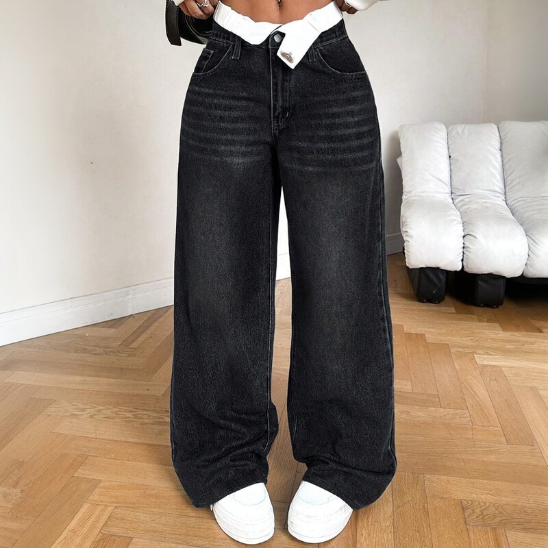 2025 Cross-Border Jeans Sexy European and American Low-Waist Women's Loose Wide-Leg Straight Pants Amazon Jeans