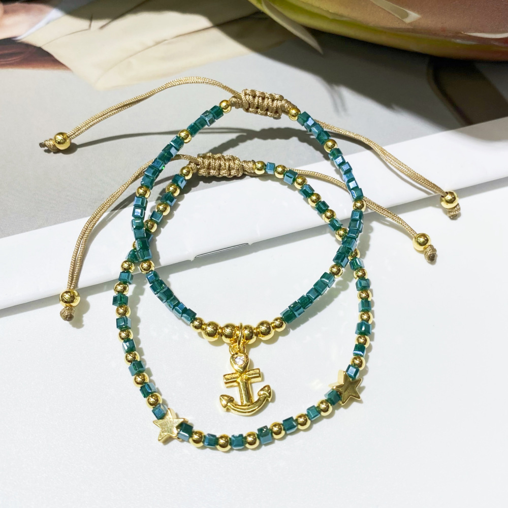 1 Piece Fashion Cross Conch Anchor Artificial Crystal Copper Irregular Knitting Womenu0027S Bracelet