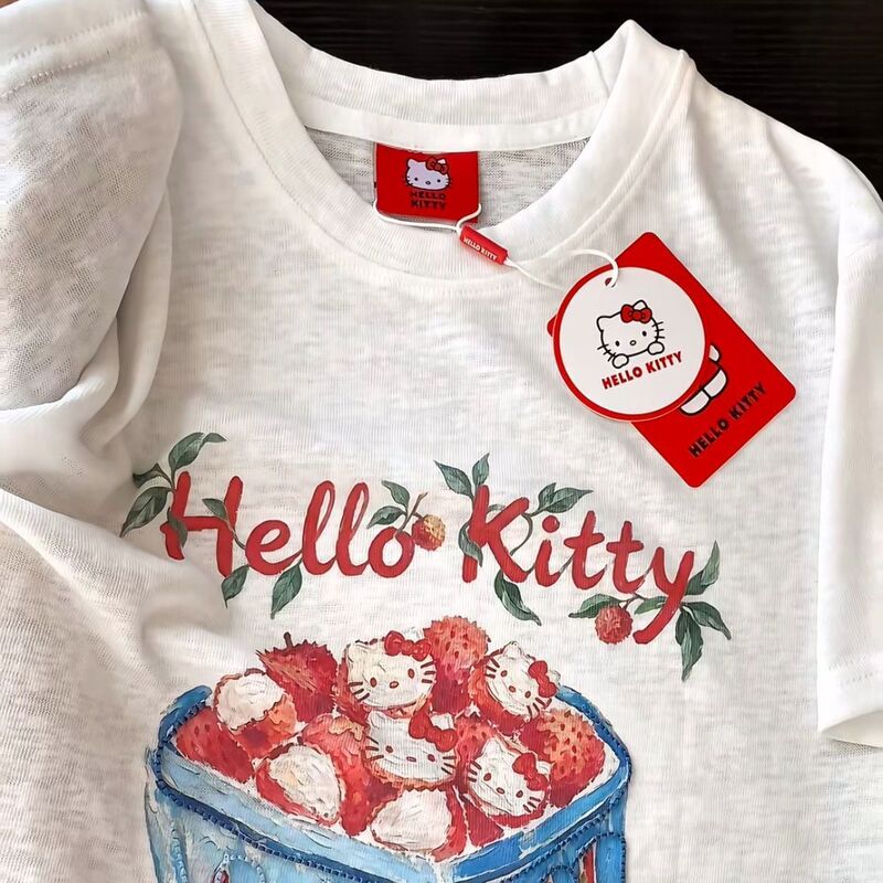 A basket of lychees hello Kitty Korean style new letter print women's loose slimming versatile short-sleeve T-shirt A basket of lychees hello Kitty Korean style new letter print women's loose slimming versatile short-sleeve T-shirt