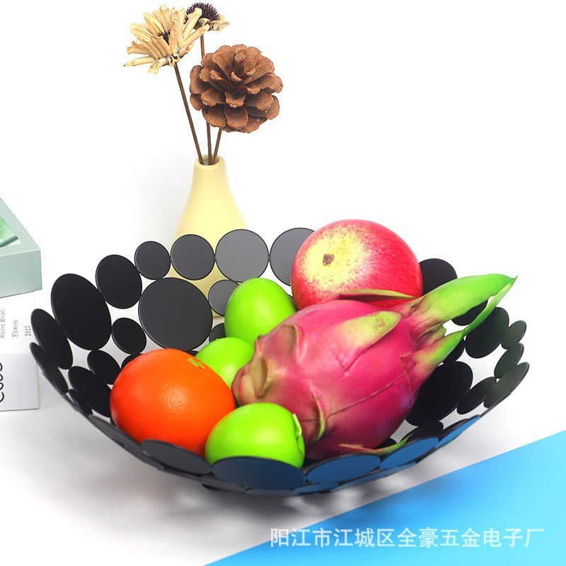Nordic plato de fruta de hierro redondo sala de estar cesta de frutas merienda cesta de almacenamiento cuenca de frutas cesta de frutas redonda