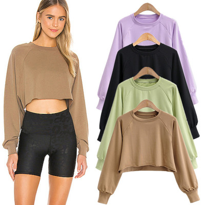 Europe and America ins T-shirts Easy Show thin Paige Navel Flash Long sleeve Sweater Solid Thin section Sweatshirt jacket