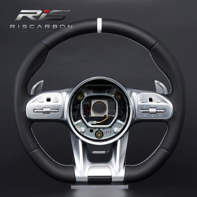 Compatible with Mercedes-Benz white label full leather black silver button steering wheel W204 W205 W207 W211 W213 W221