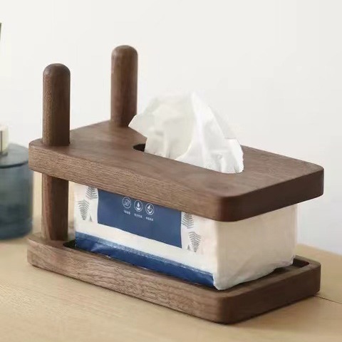 Nogal negro, haya, madera maciza, caja de pañuelos de lujo ligero, sala de estar, dormitorio, hogar, hotel, caja de dibujo, caja de papel simple de madera