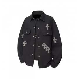 秋季新款欧美十字架刺绣牛仔外套设计感痞帅嘻哈休闲炸街男夹批发