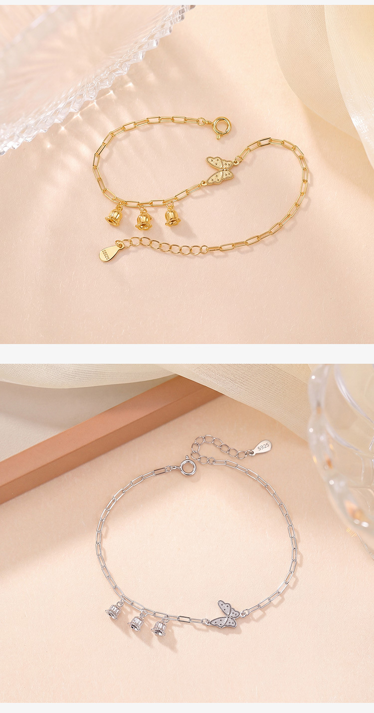 Vòng tay bạc S925 hình hươu bạc phong cách cổ điển, tua rua bướm nhẹ nhàng — Loại bạc chi tiết 3