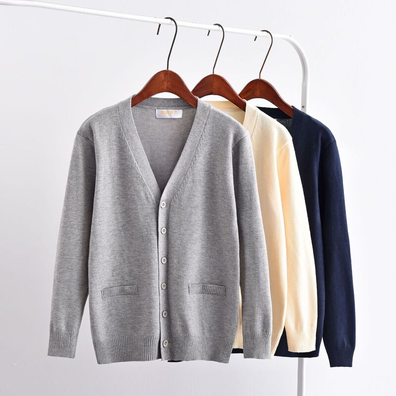 Easiest for Match Long-Sleeved Jk Sweater with Japanese and Korean Preppy Style Pure Color Thin Knitted Jacket V Neck Uniform Cardigan for Women