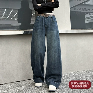 儿童裤子女童牛仔裤中大童春秋款宽松休闲复古直筒裤阔腿裤女装