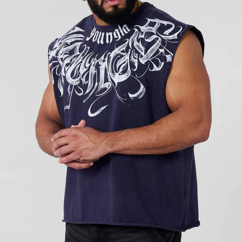 Американский жилет YOUNG, мужской хлопковый жилет с широкими плечами, модная модная спортивная рубашка без рукавов для фитнеса и бега