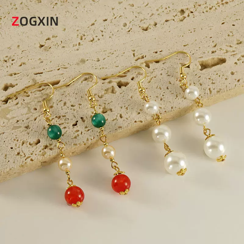 新款欧美18k不锈钢法式珍珠玛瑙耳环女跨境时尚ins小众耳饰女批发