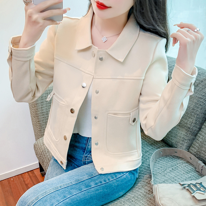 麂皮绒短外套女2025秋季新款韩版百搭修身显瘦机车服网红夹克上衣|undefined