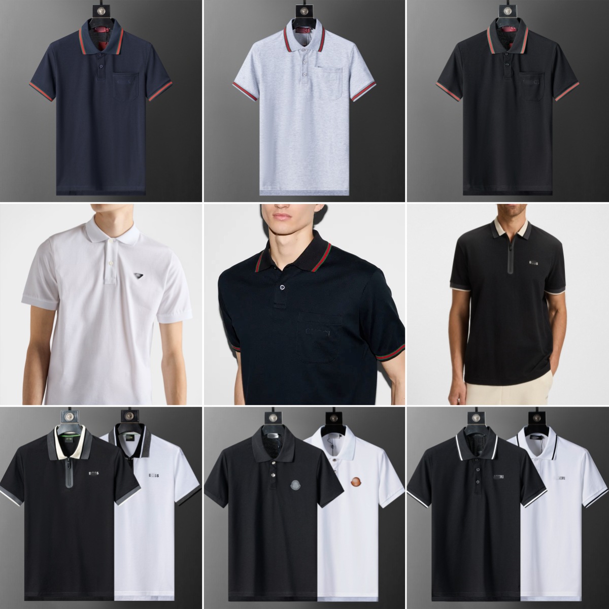 SS25 nueva estación europea de verano de hombre con solapa de algodón de perla de manga corta polo de moda