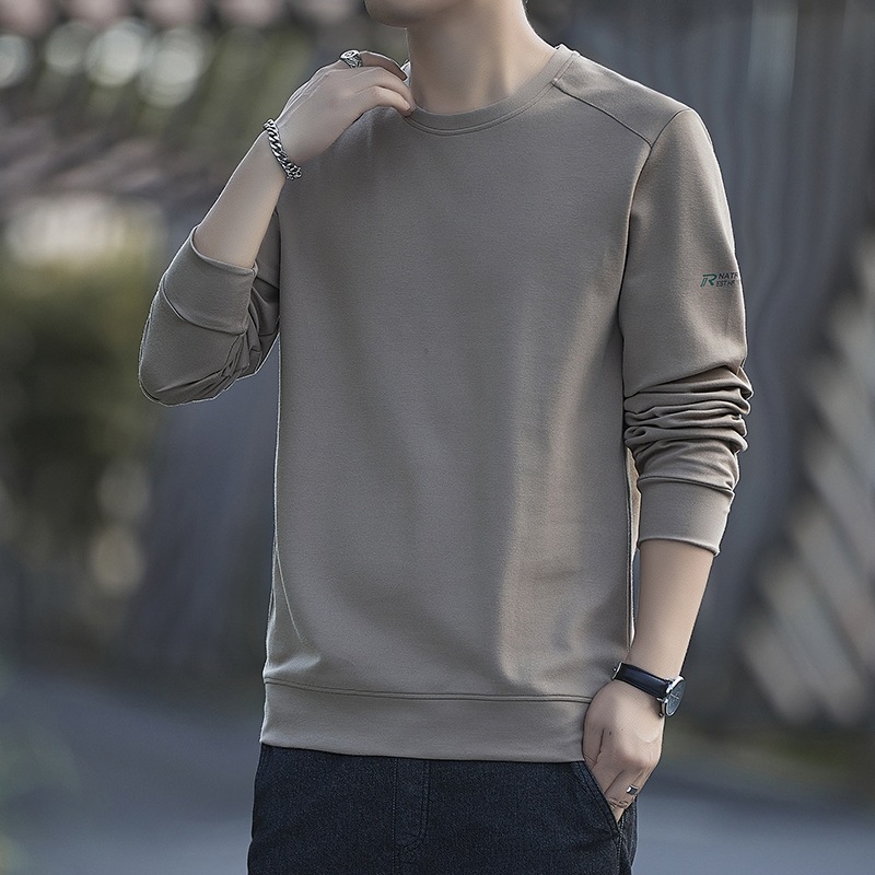 Otoño y invierno camiseta de algodón 2024 camiseta de manga larga hombre cuello redondo chaqueta suelta chaqueta de moda nacional impresa LOGO