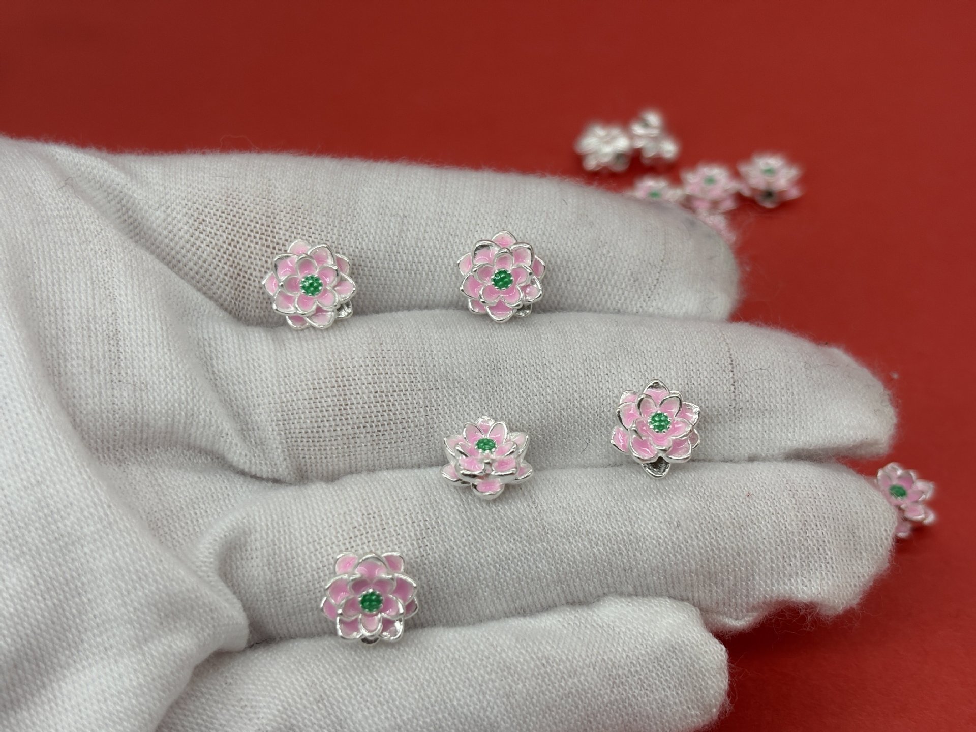 999 Pure Silver 3D Ancient-Style Enamel Lotus Colorful Silver Pendant Spacer Bead Bracelet DIY Silver Accessories