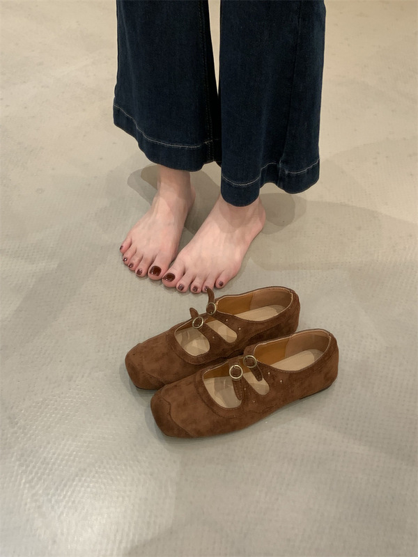 平底复古绒面玛丽珍单鞋女鞋子2025新款春秋季配裙子芭蕾舞晚晚鞋|undefined
