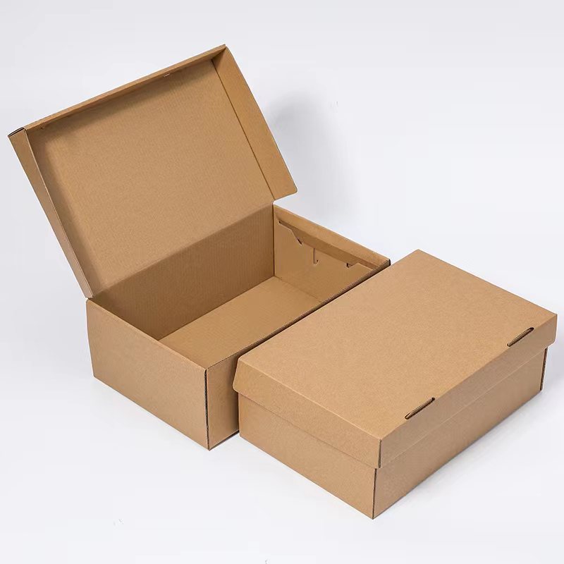 Caja de zapatos kraft plegable, caja de cartón de entrega, zapatos infantiles, zapatos deportivos, cajas de cartón, zapatos de embalaje en stock
