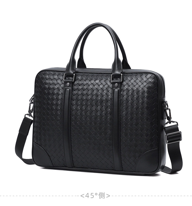 Túi xách tay nam da bò thật đan thủ công, túi đeo chéo một vai kiêm túi đựng laptop 39×7,5×28 cm — Màu đen chi tiết 15