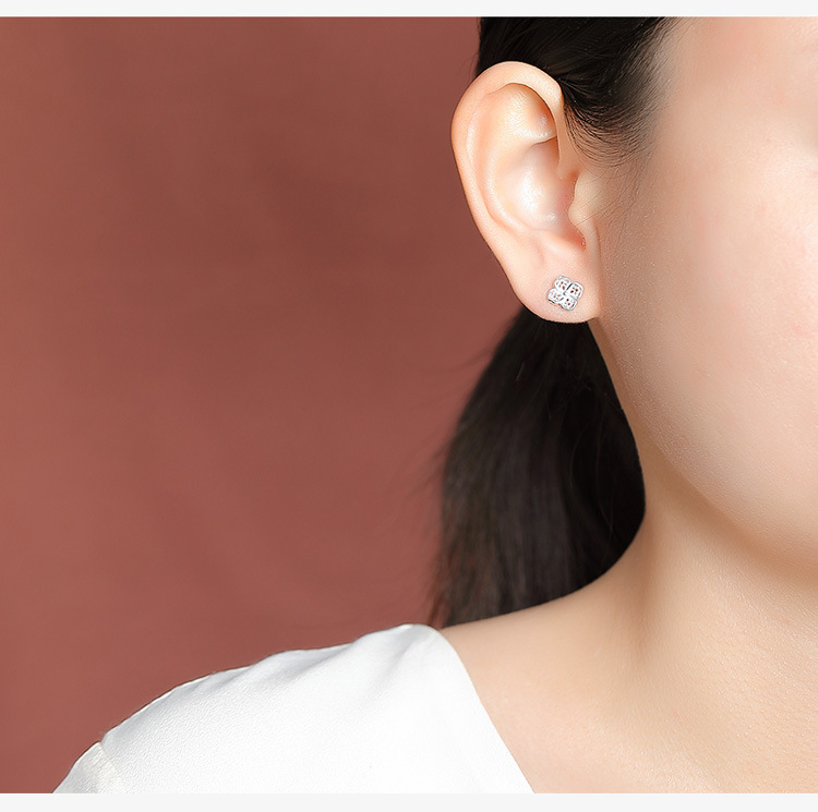 Bông tai bạc S925 mạ vàng hình cỏ bốn lá rỗng may mắn — Loại bạc chi tiết 6
