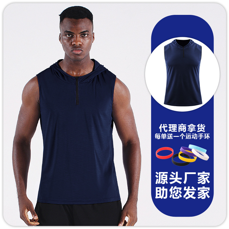 Hombres de verano con capucha cremallera chaleco deportivo chaleco sin mangas ropa de entrenamiento suelta correr baloncesto ropa de secado rápido delgada image 12