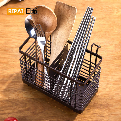 Japanese iron drained chopstick cage home kitchen chopstick storage rack wall-mounted countertop chopstick cage chopstick and spoon storage rack