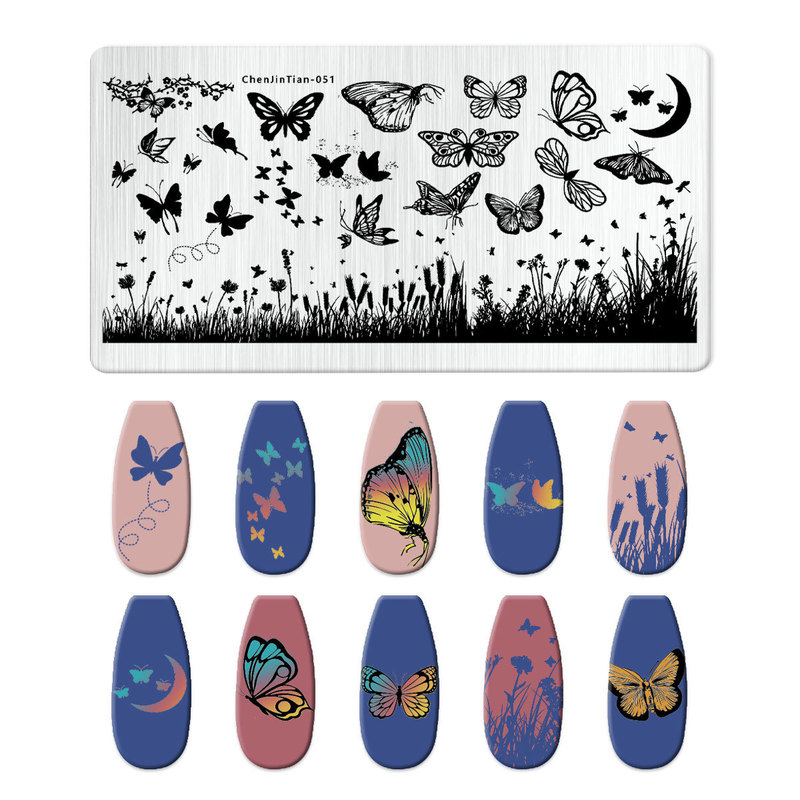 美甲跨境印花板磨砂钢板蝴蝶 Nailplate不锈钢指甲模板转印批发|undefined