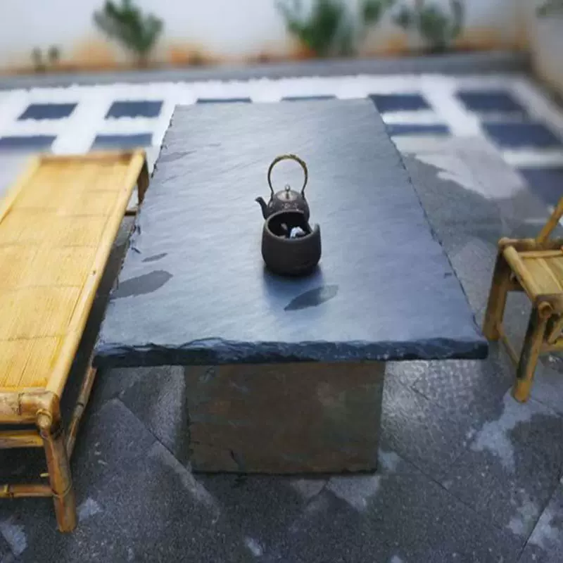 青石板板岩黑色石板桌面仿古桌台面茶几青石火锅桌面天然文化石