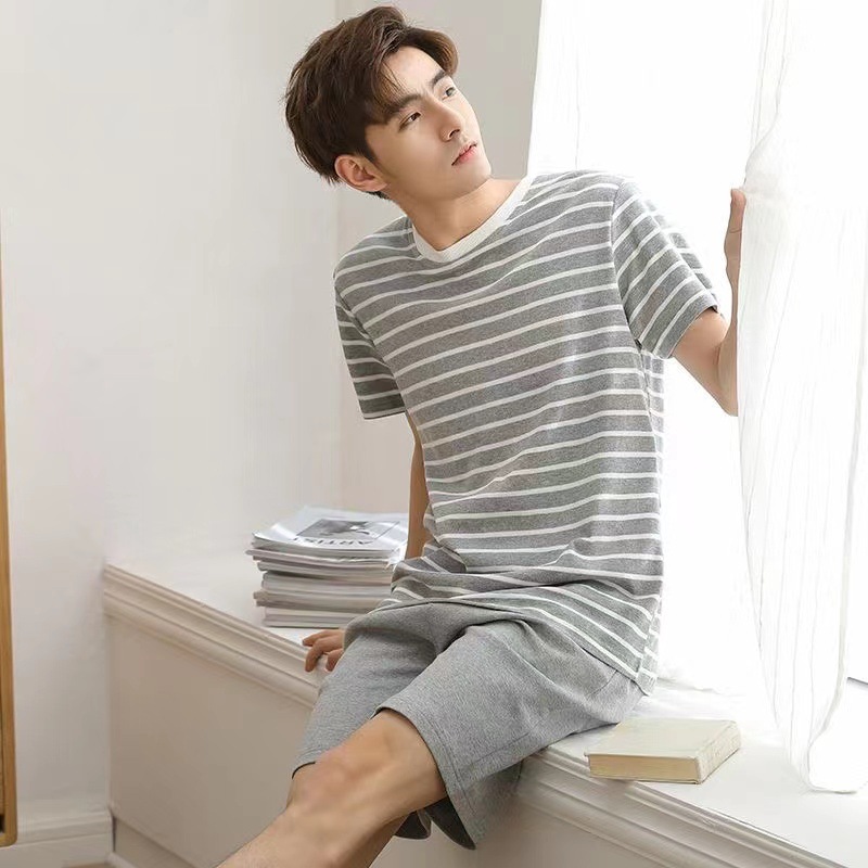남성용 더블 쇼트 - 기질이 있는 작은 회색 줄무늬