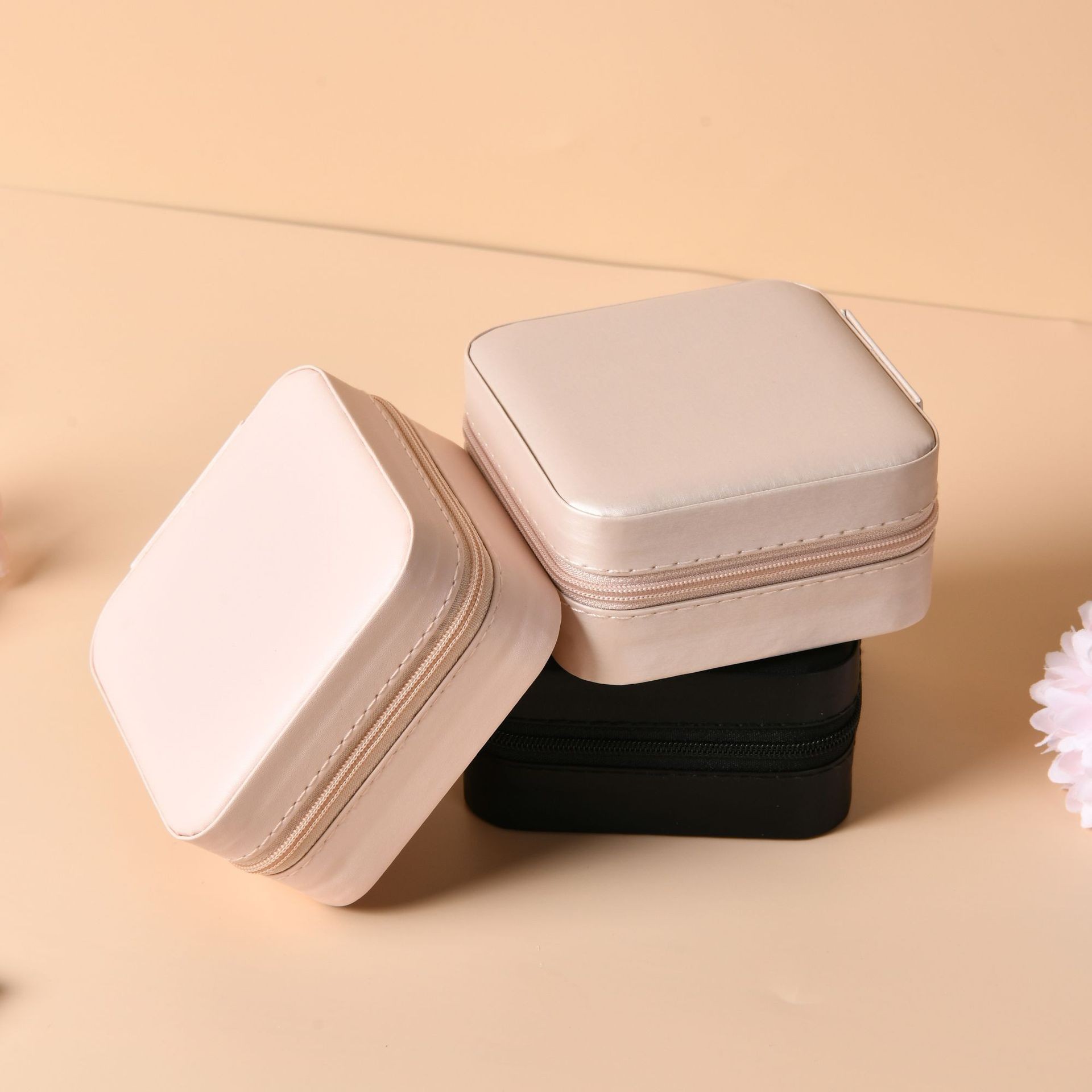 Mini joyero portátil minimalista transfronterizo, caja de almacenamiento, anillo de aretes, caja de embalaje de terciopelo, caja de joyería