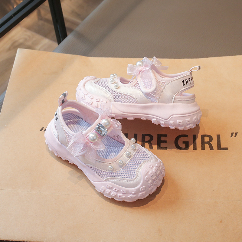 Zapatos casuales transpirables de malla para niños 2026 verano sandalias deportivas para niñas arco de perlas zapatos de princesa de moda image 5