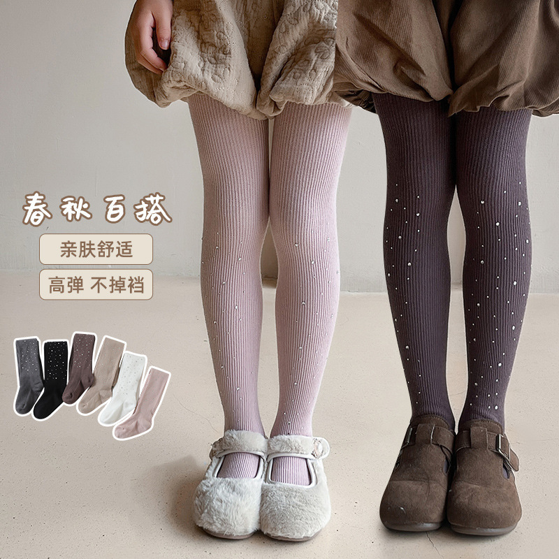 跨境批发春秋款闪钻女童打底裤细竖条高弹棉中小童紧身儿童连裤袜|undefined