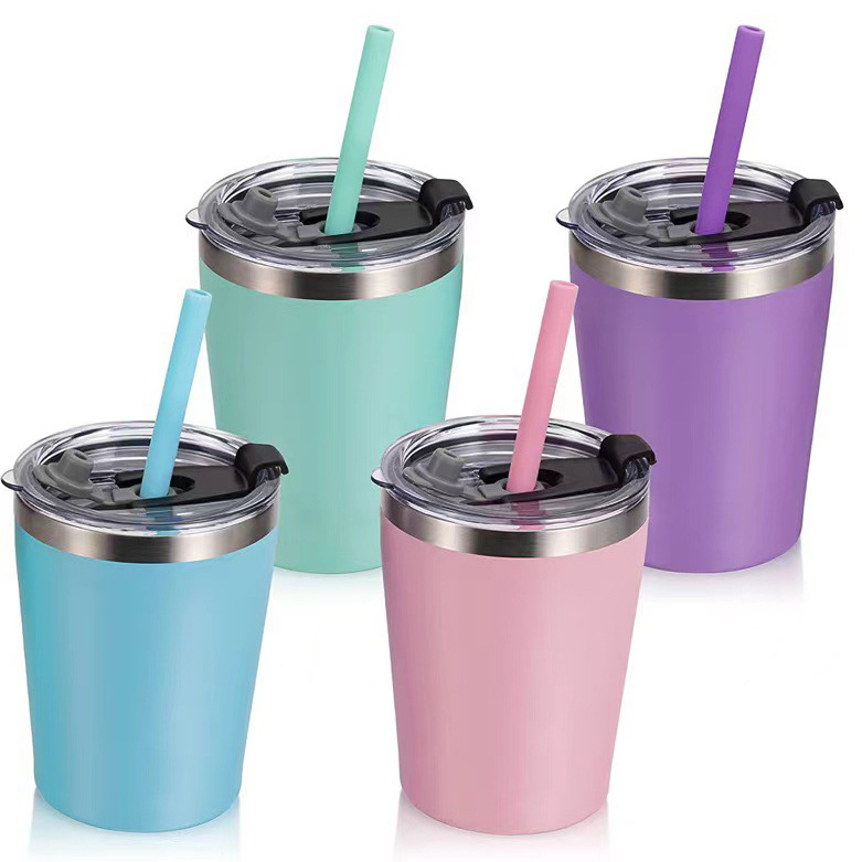 学步儿童杯双壁304不锈钢迷你牛奶不倒翁杯带盖和吸管儿童训练不