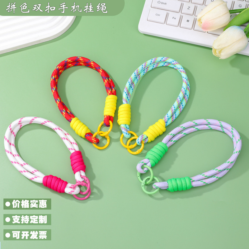 Trendy Color-Blocking Double Buckle Phone Strap Anti-Loss Wristband Lanyard Keychain Bag Accessory Portable Accessory Pendant Wholesale Trendy Color-Blocking Double Buckle Phone Strap Anti-Loss Wristband Lanyard Keychain Bag Accessory Portable Accessory Pendant Wholesale