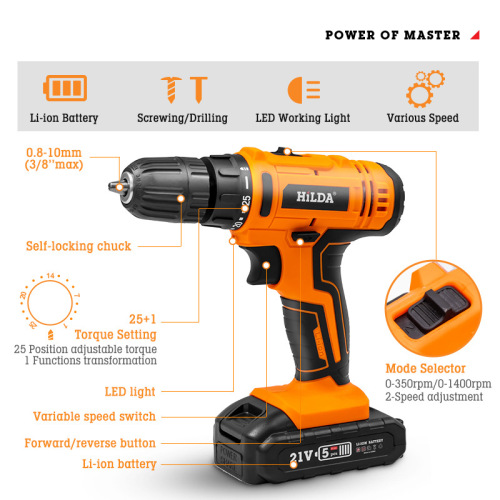 HILDA/希尔达充电冲击钻锂电池12v手电枪钻电动螺丝刀家用五金