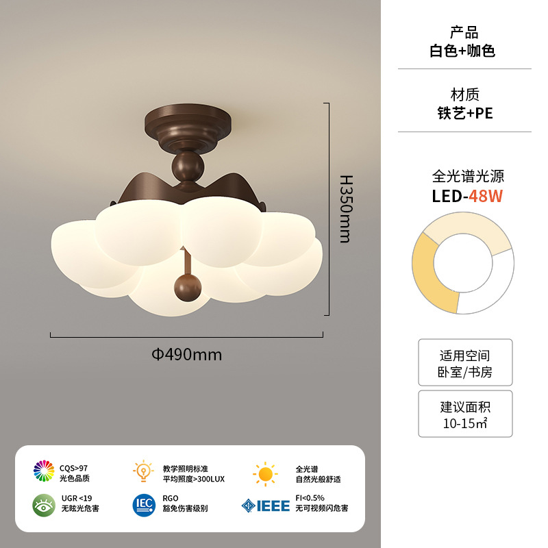 [Seleccionado cuidadosamente] Luz de habitación de luz de sensación premium retro 2025 nueva luz de techo semi-colgante de habitación de princesa de corona de estilo crema