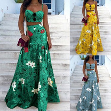 2025年春夏季欧美亚马逊速卖通新款印花裹胸两件套吊带半身长裙